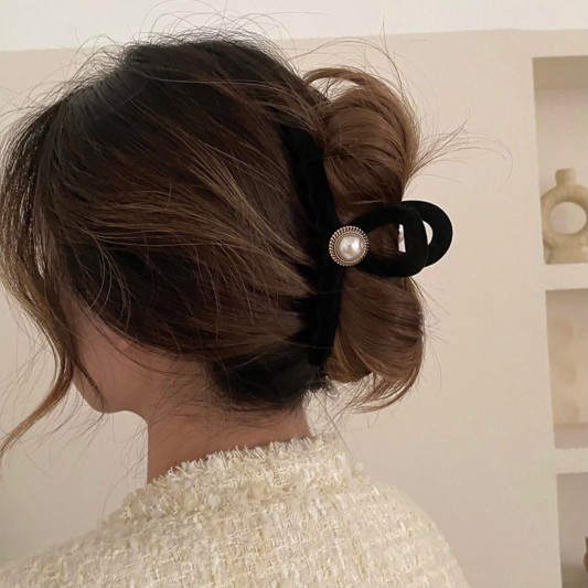 黑色植绒珍珠鲨鱼夹